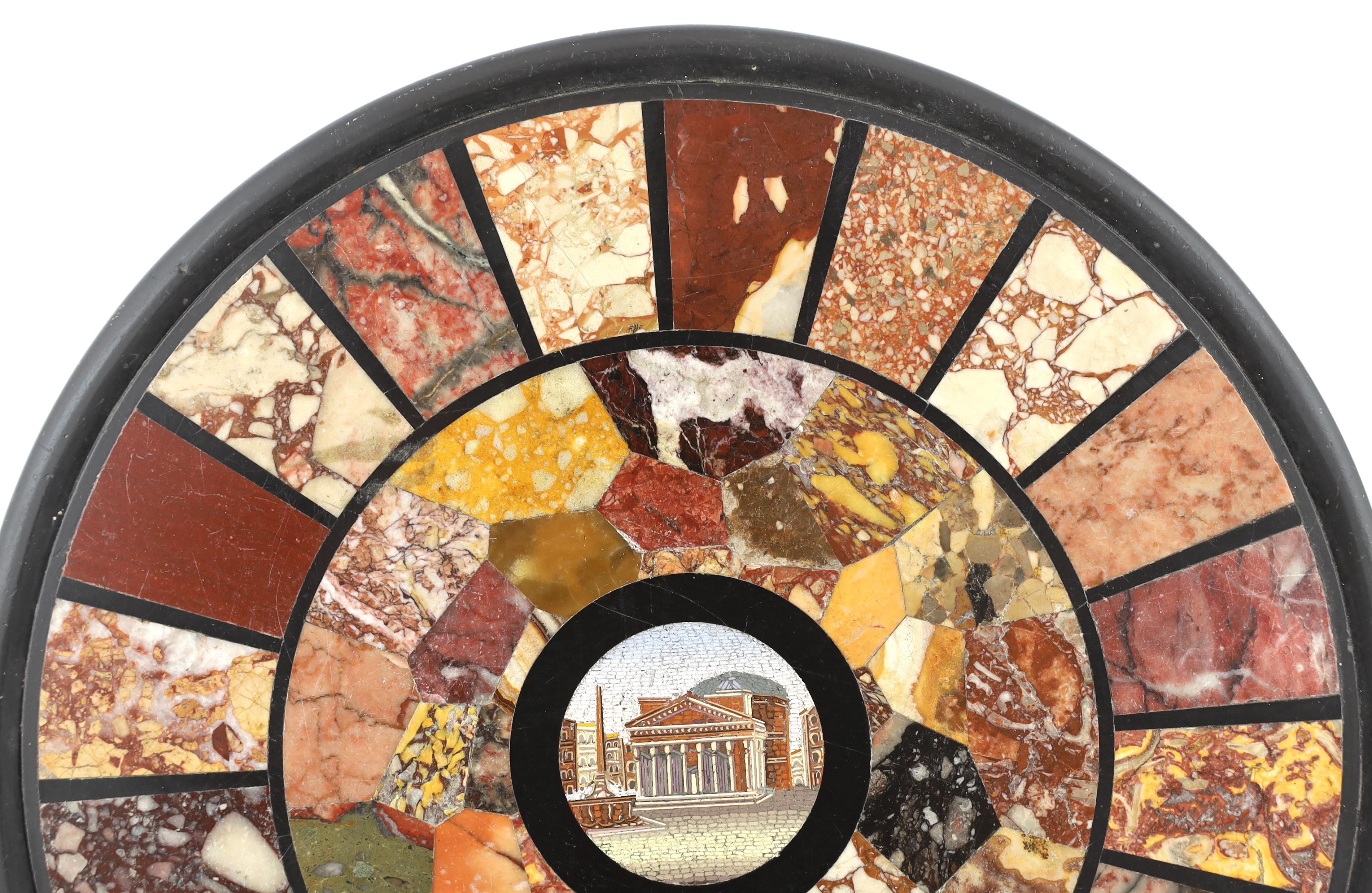 Orlandi Aristide, Via Sistina, a 19th century Italian micro-mosaic and specimen marble circular plaque, probably made for a table top, 35.5cm diameter